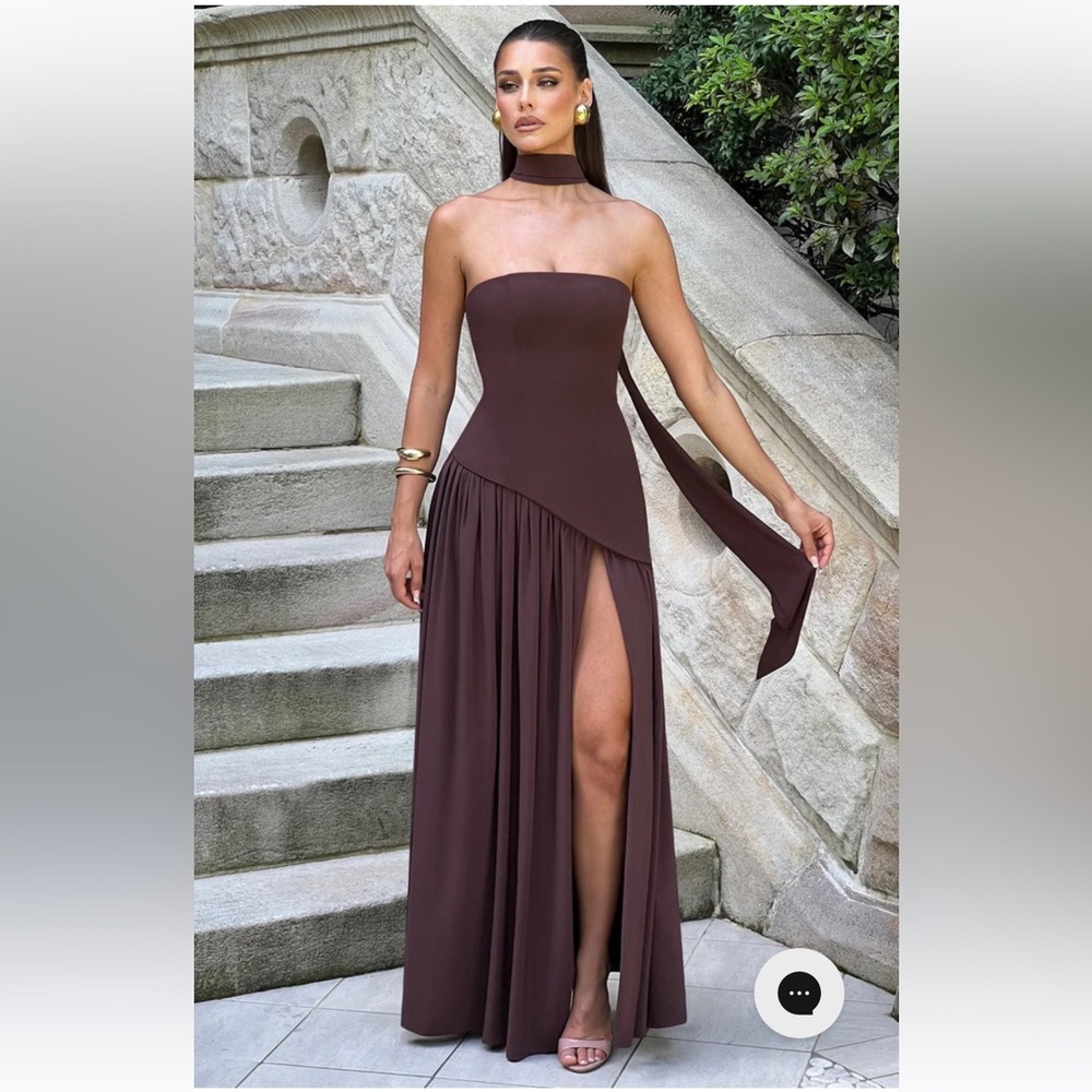 Babyboo Maliyah Strapless Maxi Dress in Brown M